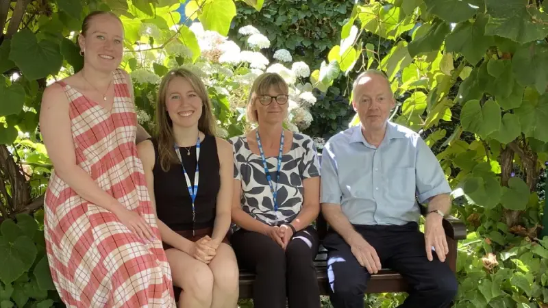 The CADASIL clinic team (left to right) Amy Jolly, postdoctoral research associate, Natalia Owen, PhD student, Kate Rose, medical secretary and Professor Hugh Markus. The CADASIL clinic team (left to right) Amy Jolly, postdoctoral research associate, Natalia Owen, PhD student, Kate Rose, medical secretary and Professor Hugh Markus.